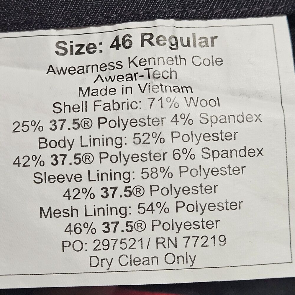 Kenneth Cole Dark Gray Awearness Extreme Slim Fit Sport Coat 46R Blazer Coat‎ - Picture 12 of 12